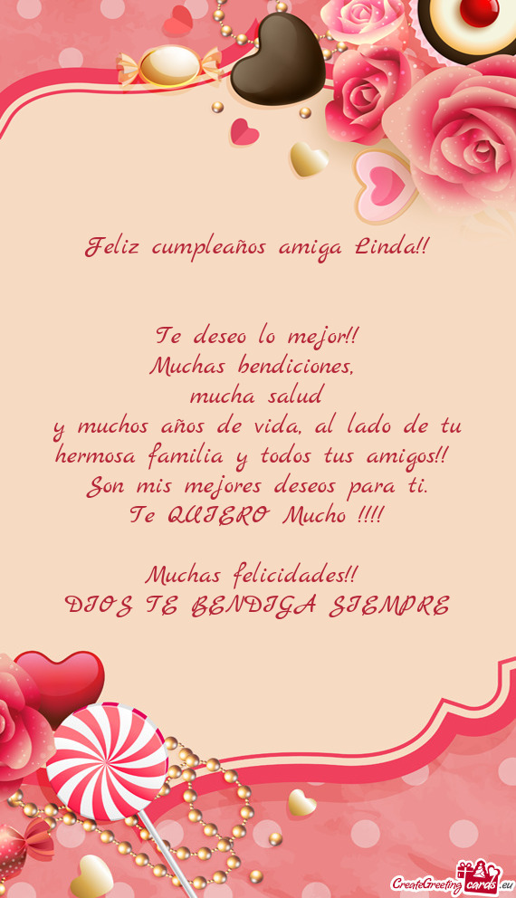 Feliz cumpleaños amiga Linda