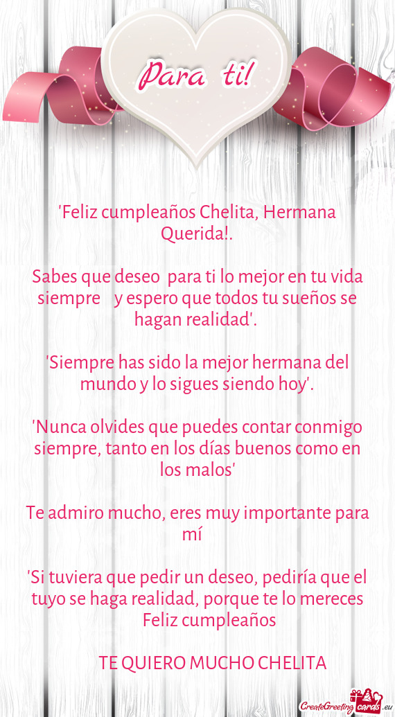 "Feliz cumpleaños Chelita, Hermana Querida