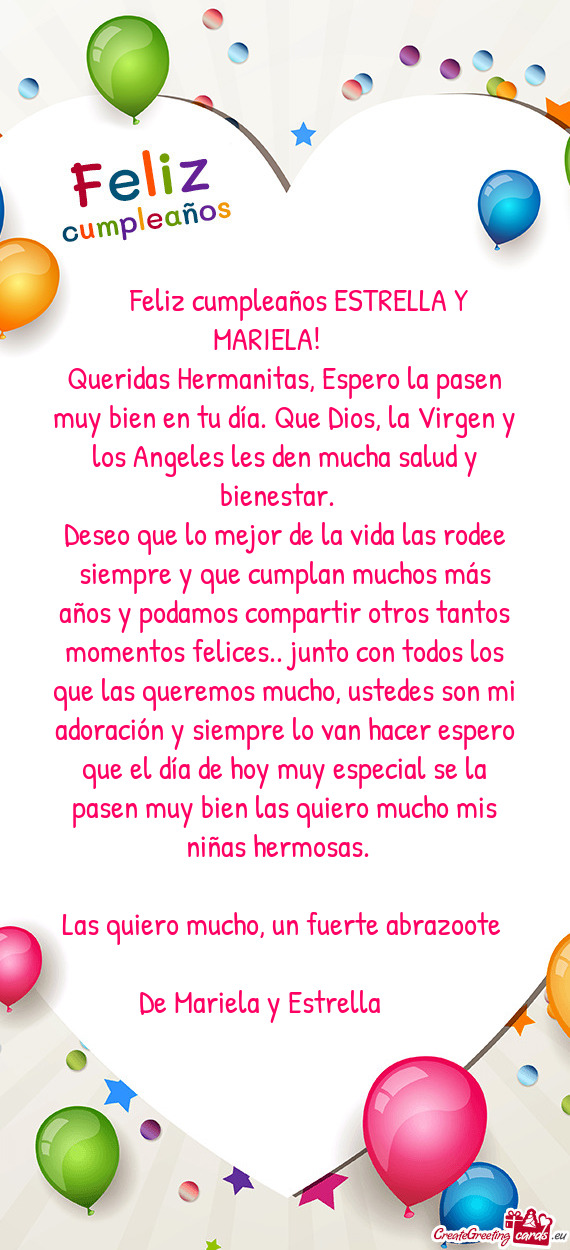 ❤️❤️Feliz cumpleaños ESTRELLA Y MARIELA!🥳🥳🥳🎂