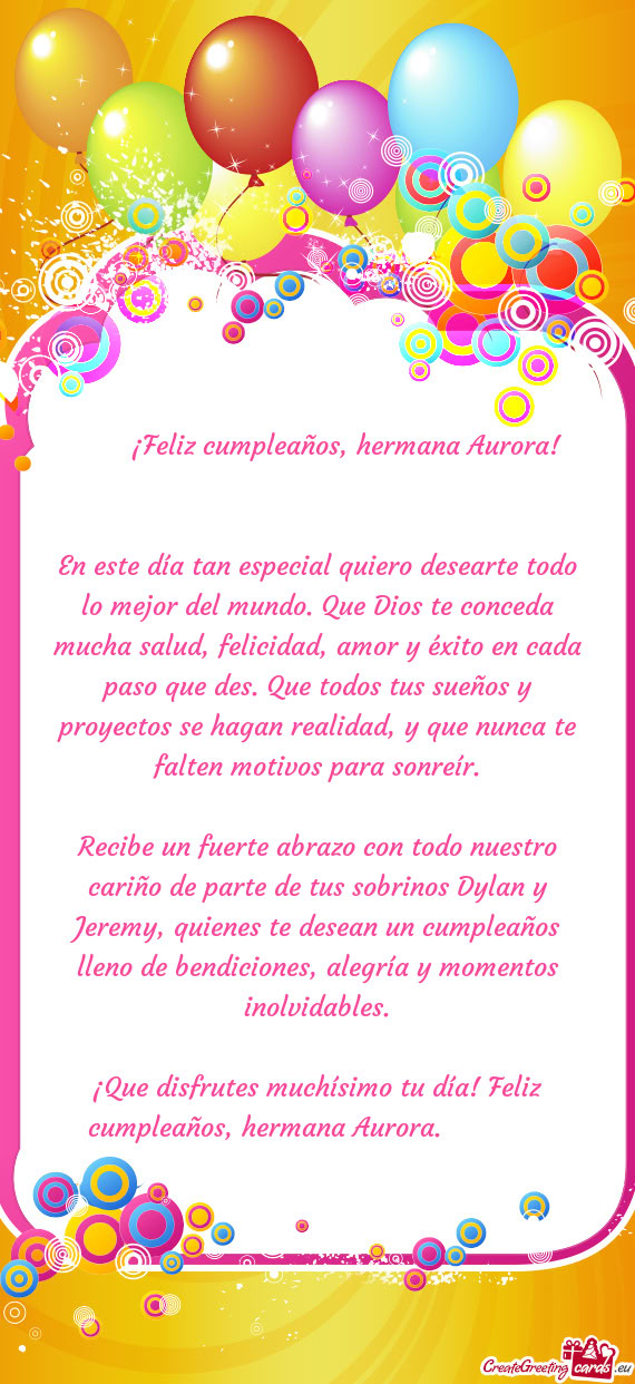 🎉🎂 ¡Feliz cumpleaños, hermana Aurora! 🎂🎉