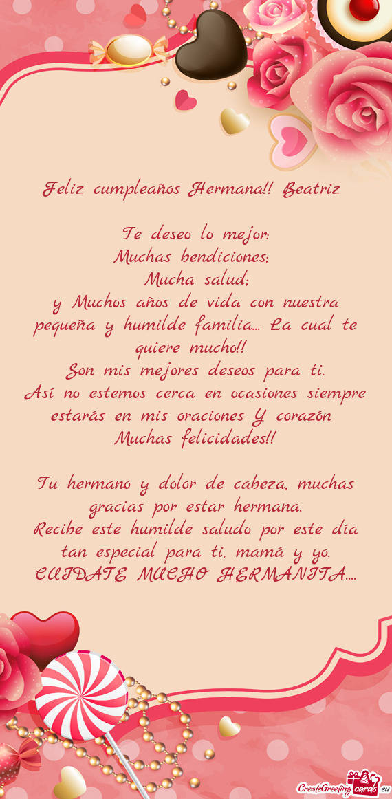 Feliz cumpleaños Hermana!! Beatriz