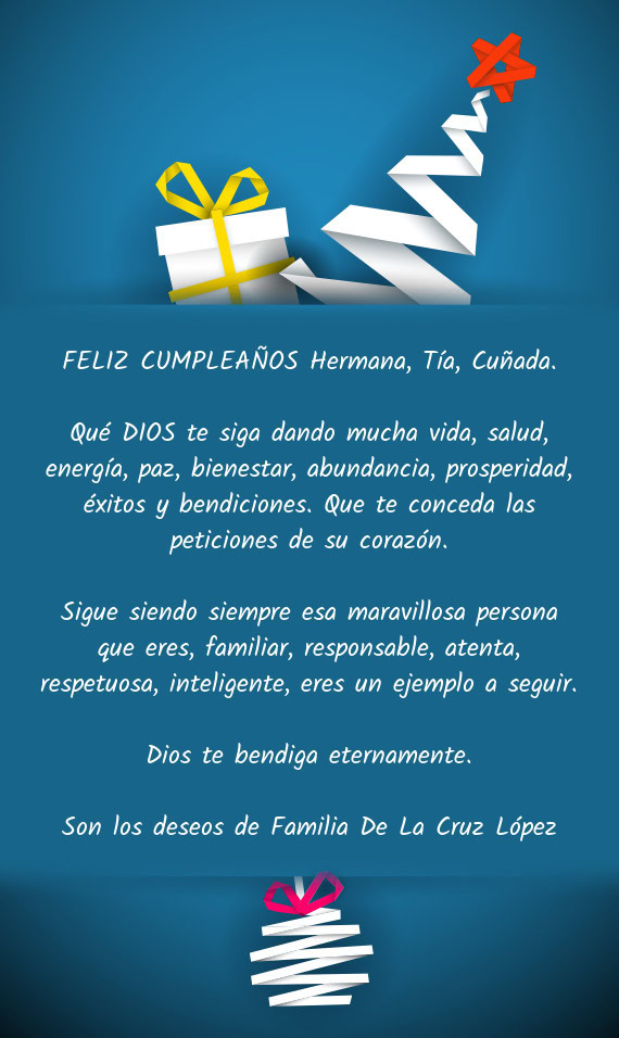 FELIZ CUMPLEAÑOS Hermana, Tía, Cuñada