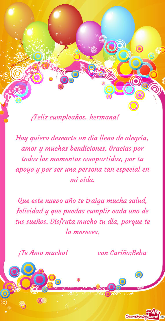 ¡Feliz cumpleaños, hermana! 🎉💖