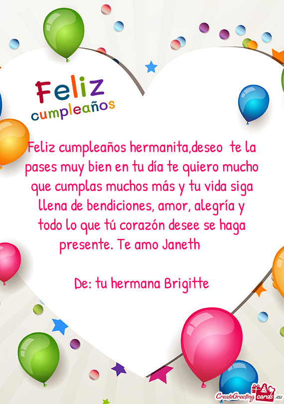 Feliz cumpleaños hermanita,deseo te la pases muy bien en tu día te quiero mucho que cumplas mucho