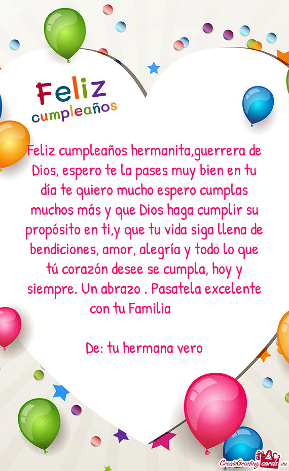 Feliz cumpleaños hermanita,guerrera de Dios, espero te la pases muy bien en tu día te quiero mucho