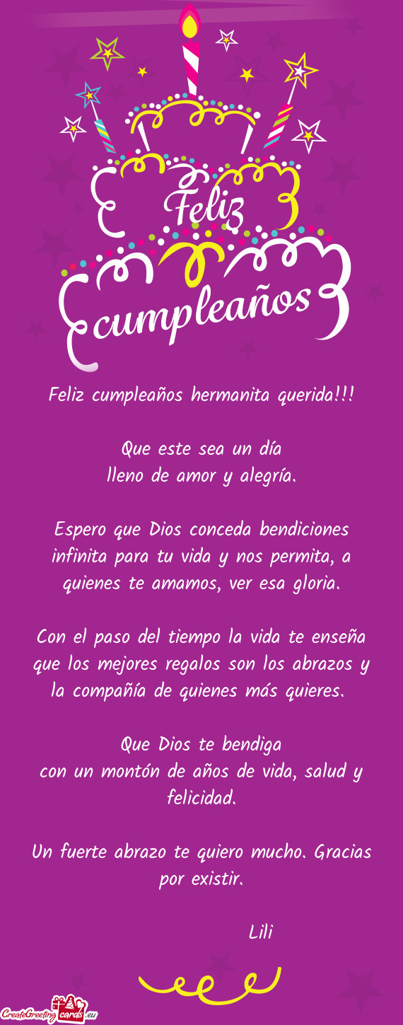 Feliz cumpleaños hermanita querida