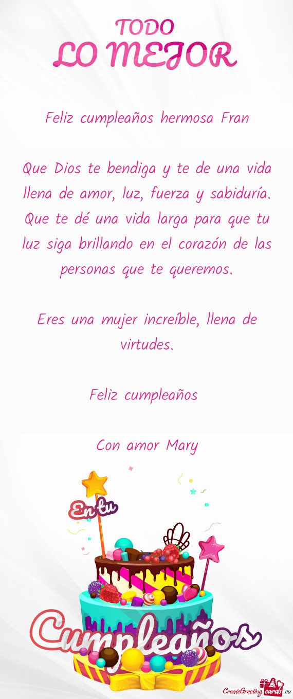 Feliz cumpleaños hermosa Fran