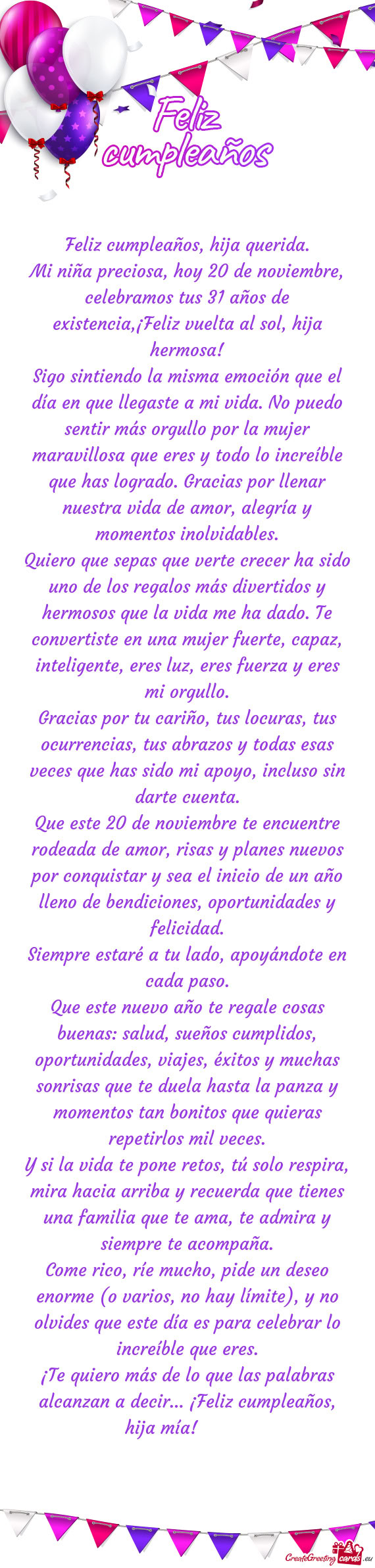 Feliz cumpleaños, hija querida