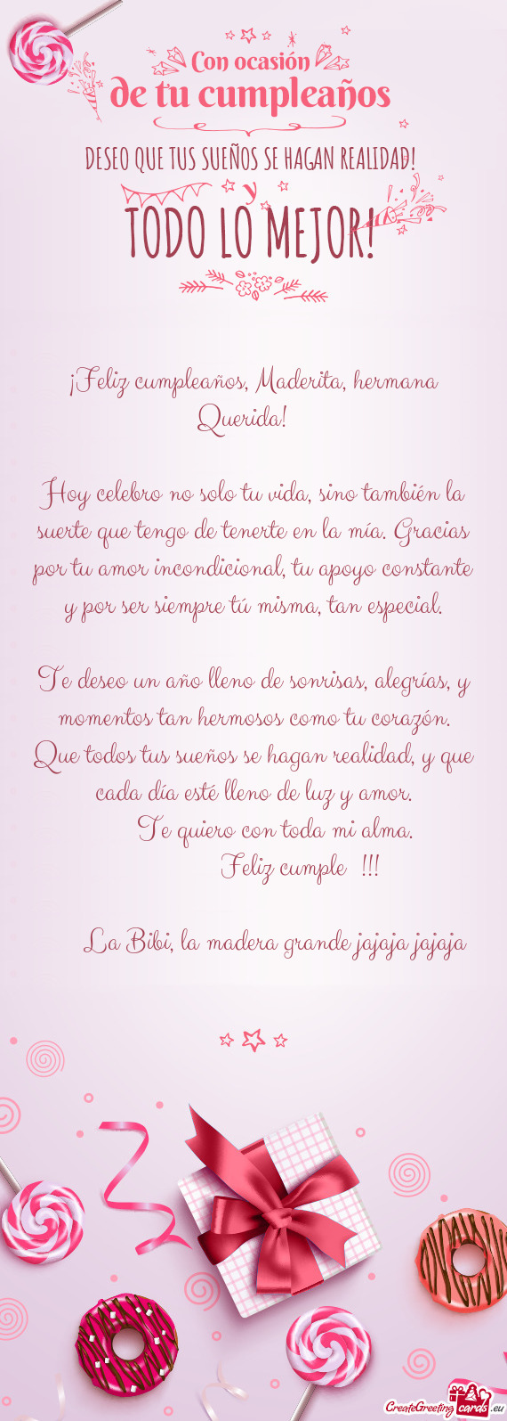 ¡Feliz cumpleaños, Maderita, hermana Querida! 🎉💖