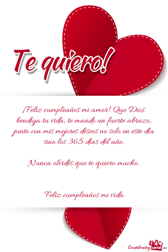 ¡Feliz cumpleaños mi amor!. Que Dios bendiga tu vida, te mando un fuerte abrazo, junto con mis mej