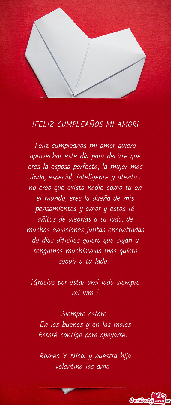 Feliz cumpleaños mi amor quiero aprovechar este día para decirte que eres la esposa perfecta, la m