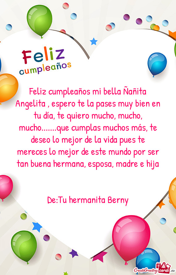 Feliz cumpleaños mi bella Ñañita Angelita , espero te la pases muy bien en tu día, te quiero muc