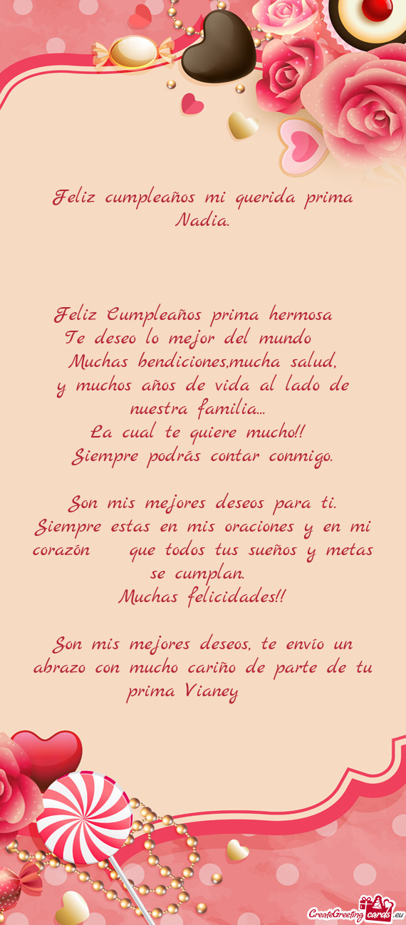 Feliz cumpleaños mi querida prima Nadia