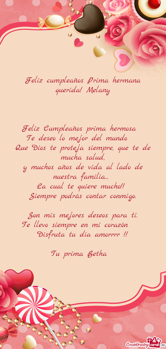 Feliz cumpleaños Prima hermana querida! Melany