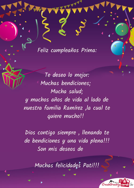 Feliz cumpleaños Prima