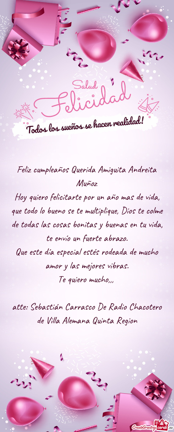 Feliz cumpleaños Querida Amiguita Andreita Muñoz