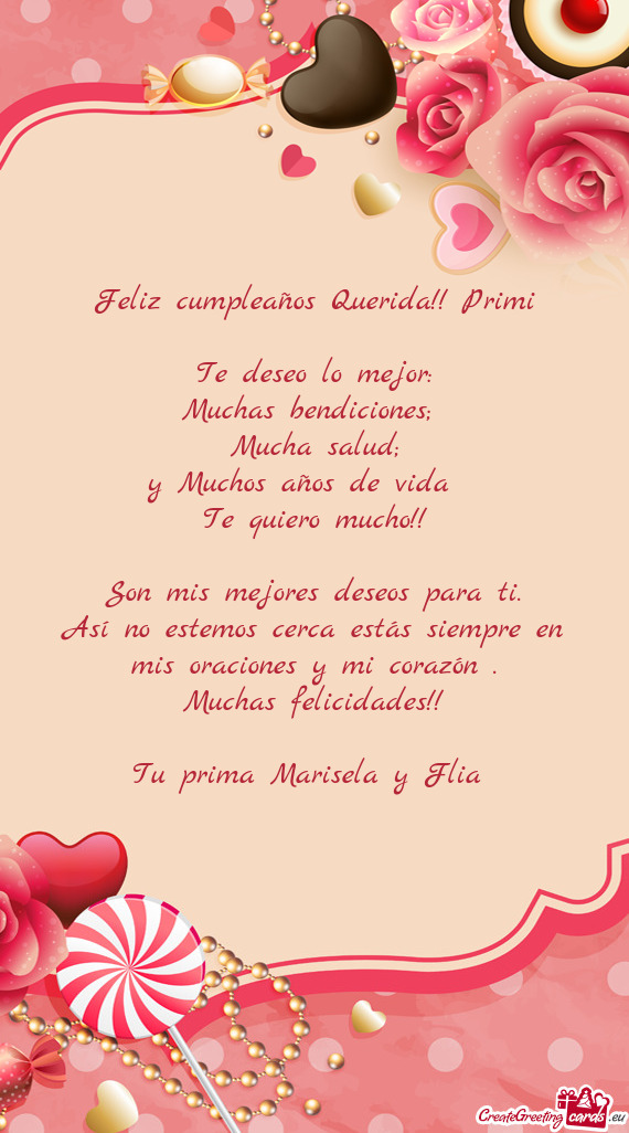 Feliz cumpleaños Querida!! Primi