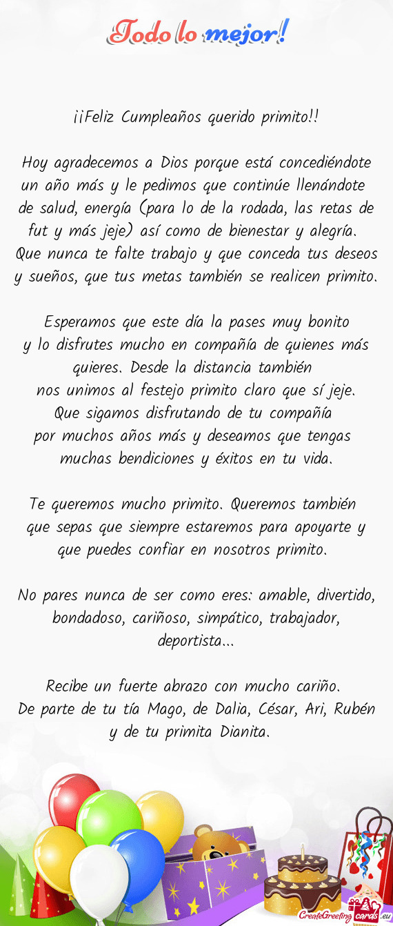 ¡¡Feliz Cumpleaños querido primito