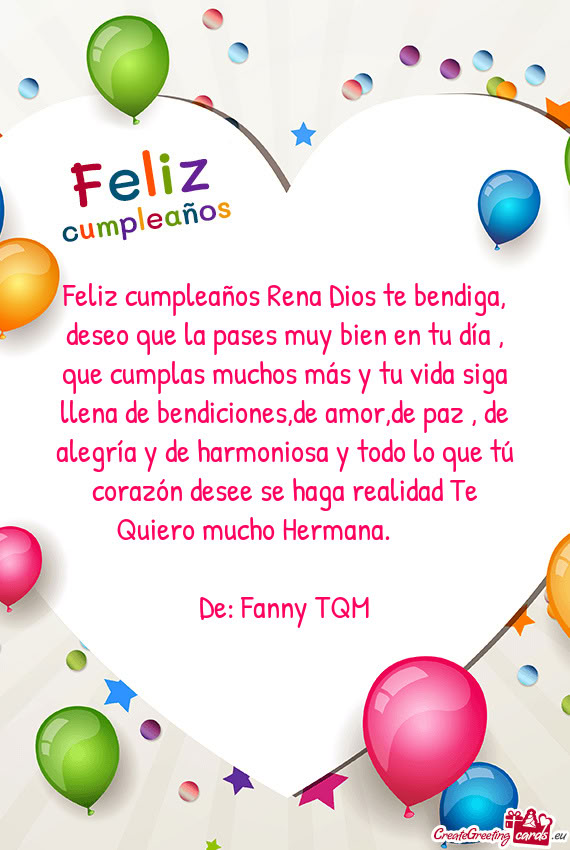 Feliz cumpleaños Rena Dios te bendiga, deseo que la pases muy bien en tu día , que cumplas muchos