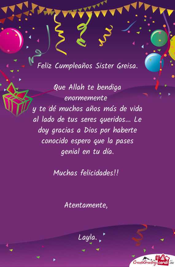 Feliz Cumpleaños Sister Greisa