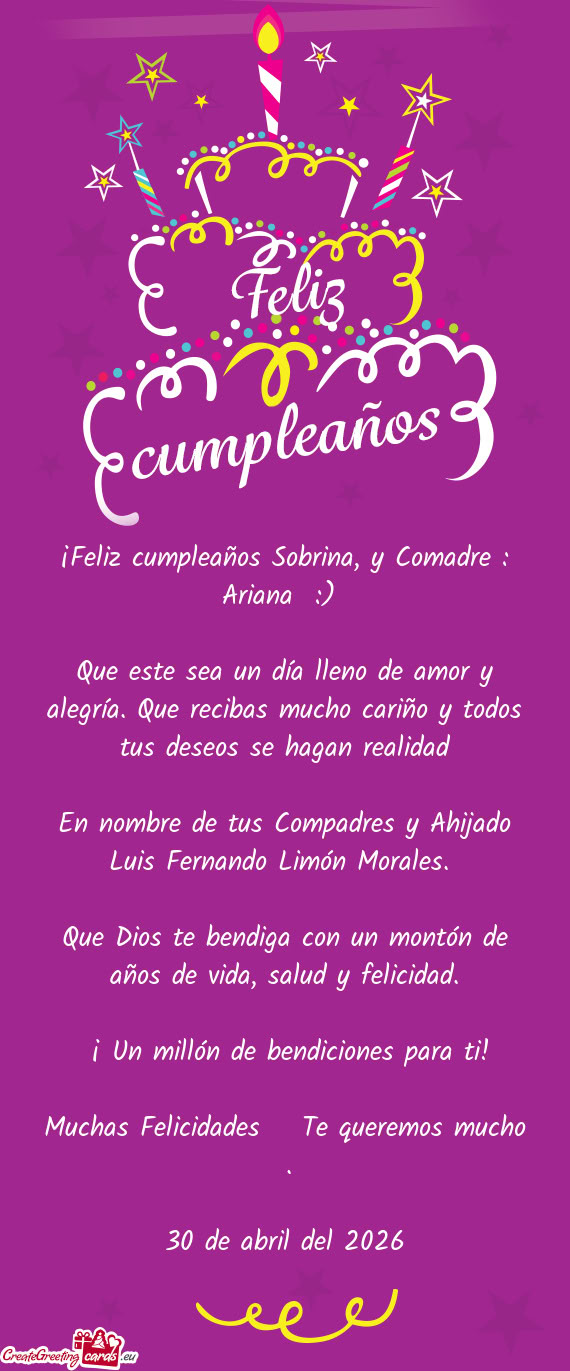 ¡Feliz cumpleaños Sobrina, y Comadre : Ariana :)