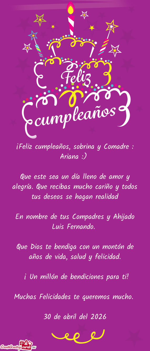 ¡Feliz cumpleaños, sobrina y Comadre : Ariana :)