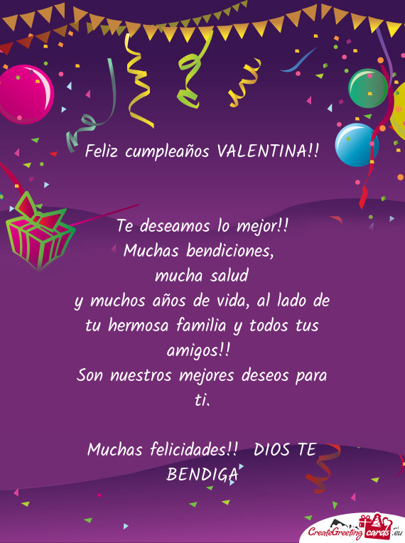 Feliz cumpleaños VALENTINA