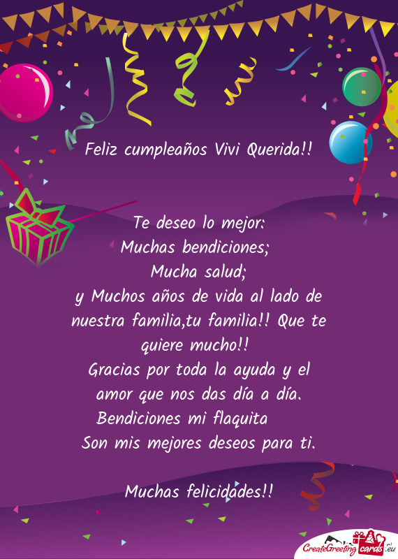 Feliz cumpleaños Vivi Querida