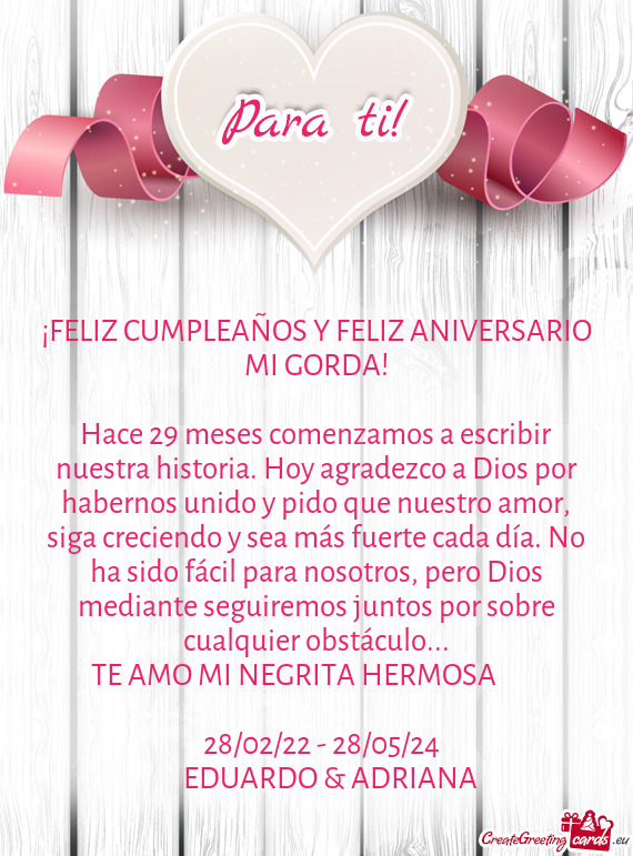 ¡FELIZ CUMPLEAÑOS Y FELIZ ANIVERSARIO MI GORDA