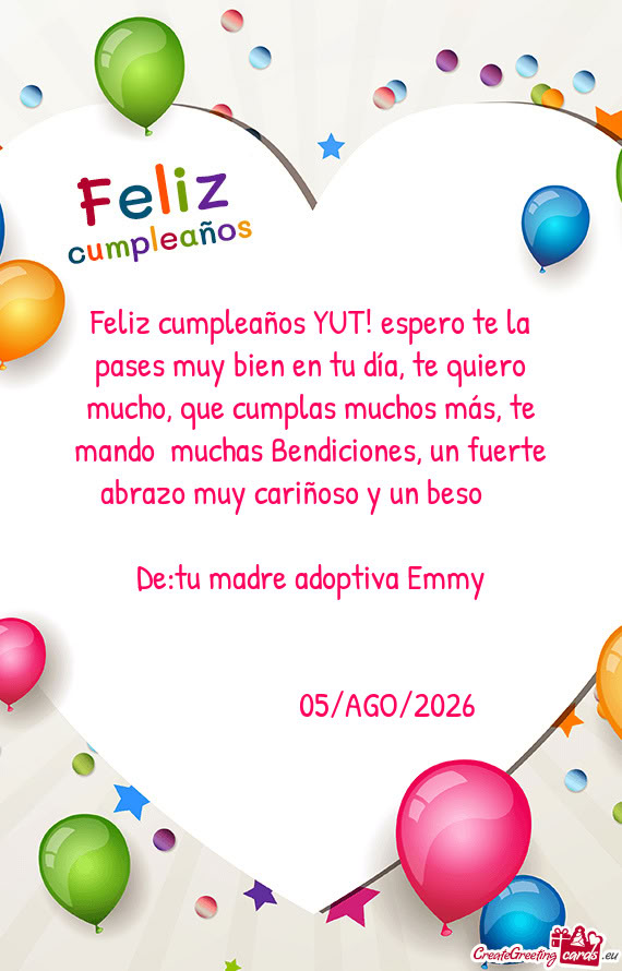 Feliz cumpleaños YUT! espero te la pases muy bien en tu día, te quiero mucho, que cumplas muchos m