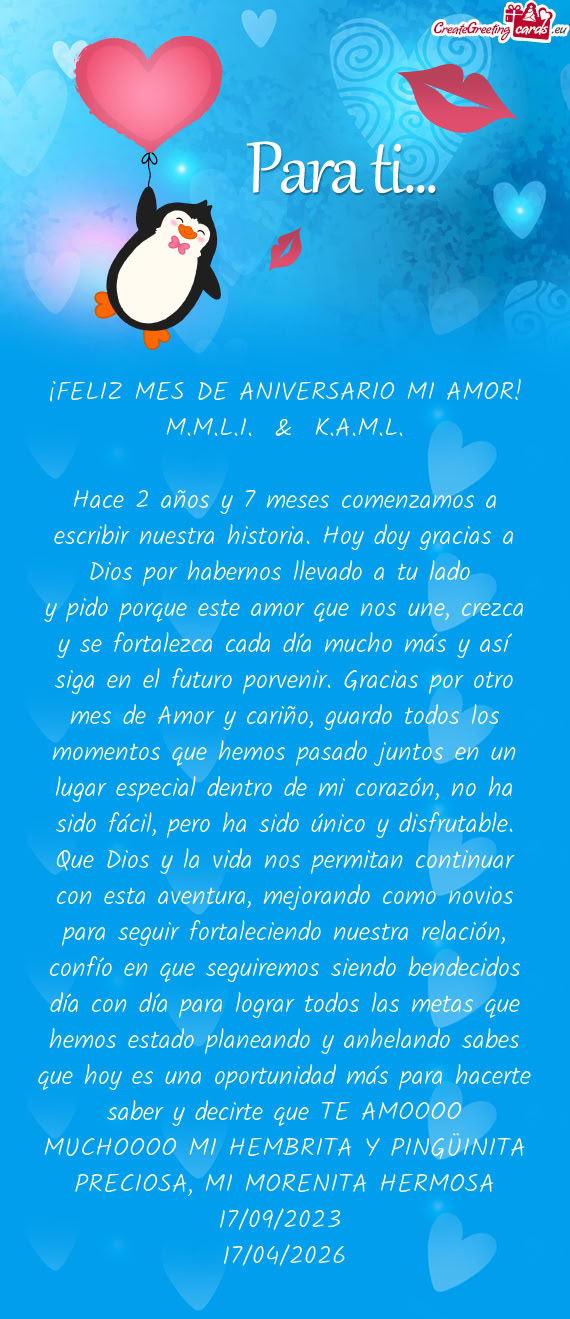 ¡FELIZ MES DE ANIVERSARIO MI AMOR