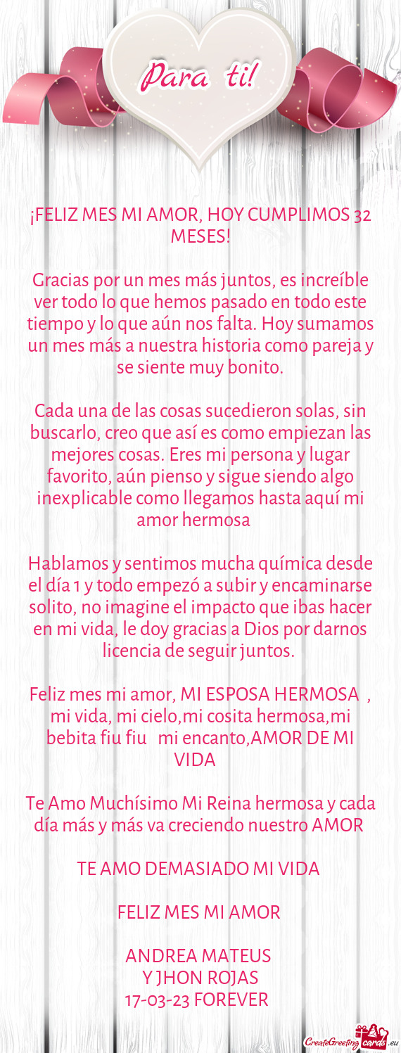 ¡FELIZ MES MI AMOR, HOY CUMPLIMOS 32 MESES
