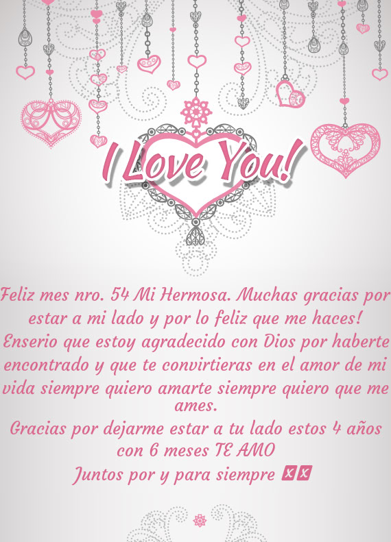 Feliz mes nro. 54 Mi Hermosa. Muchas gracias por estar a mi lado y por lo feliz que me haces! Enseri