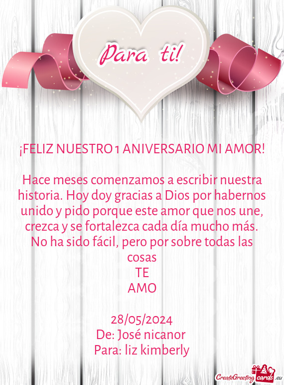 ¡FELIZ NUESTRO 1 ANIVERSARIO MI AMOR