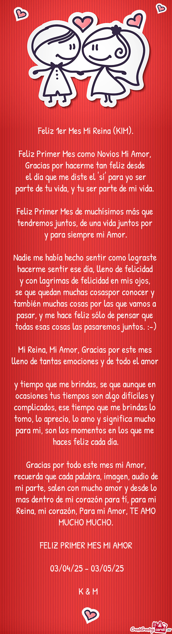 Feliz Primer Mes como Novios Mi Amor