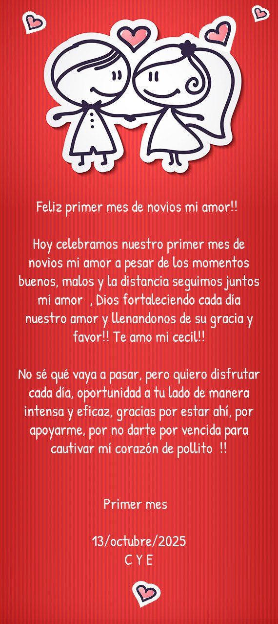 Feliz primer mes de novios mi amor