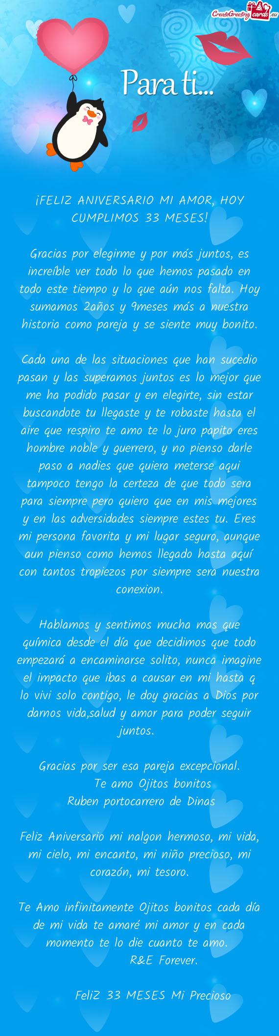 Gracias por elegirme y por más juntos, es increíble ver todo lo que hemos pasado en todo este tiem