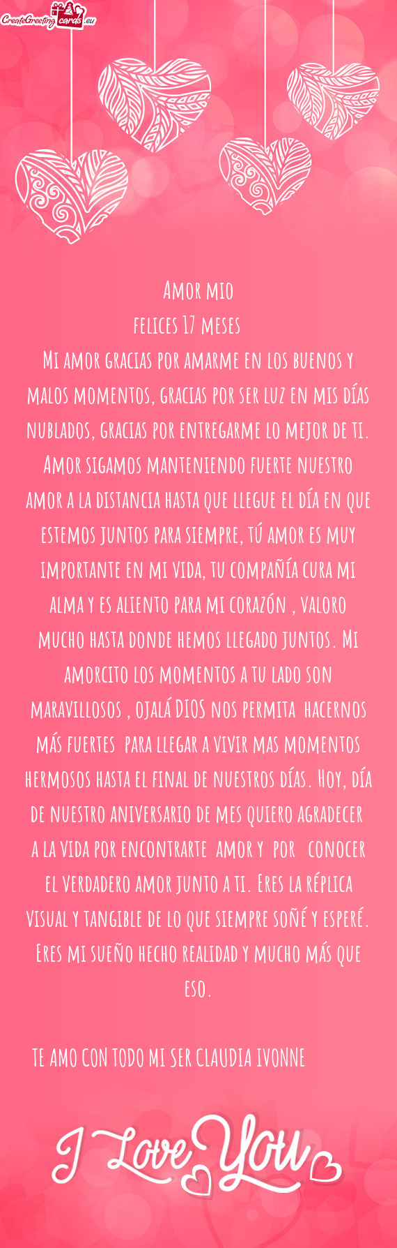 Gracias por entregarme lo mejor de ti. Amor sigamos manteniendo fuerte nuestro amor a la distancia