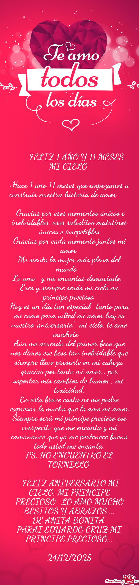 Gracias por esos momentos únicos e inolvidables, esos saluditos matutinos únicos e irrepetibles