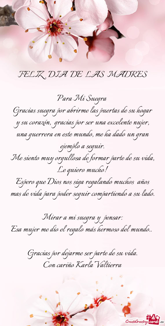 Gracias suegra por abrirme las puertas de su hogar y su corazón, gracias por ser una excelente nuj