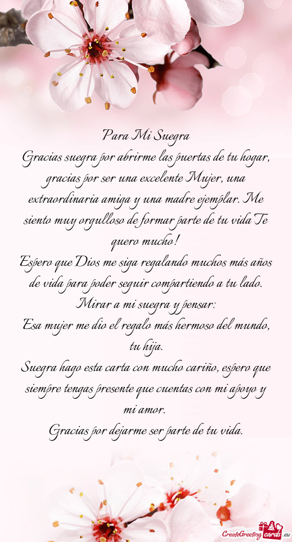 Gracias suegra por abrirme las puertas de tu hogar, gracias por ser una excelente Mujer, una extraor