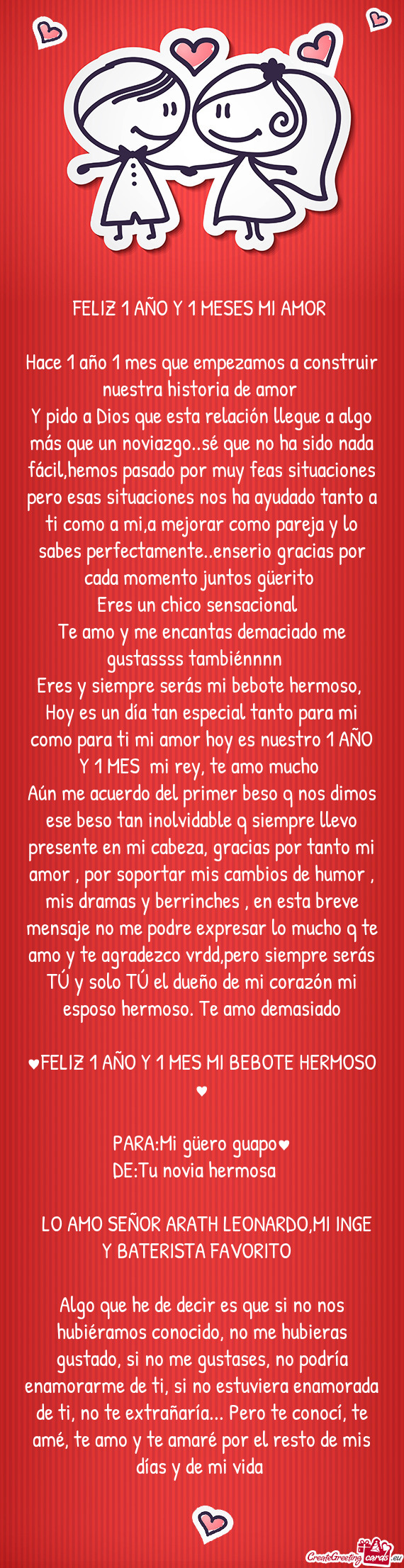 Hace 1 año 1 mes que empezamos a construir nuestra historia de amor