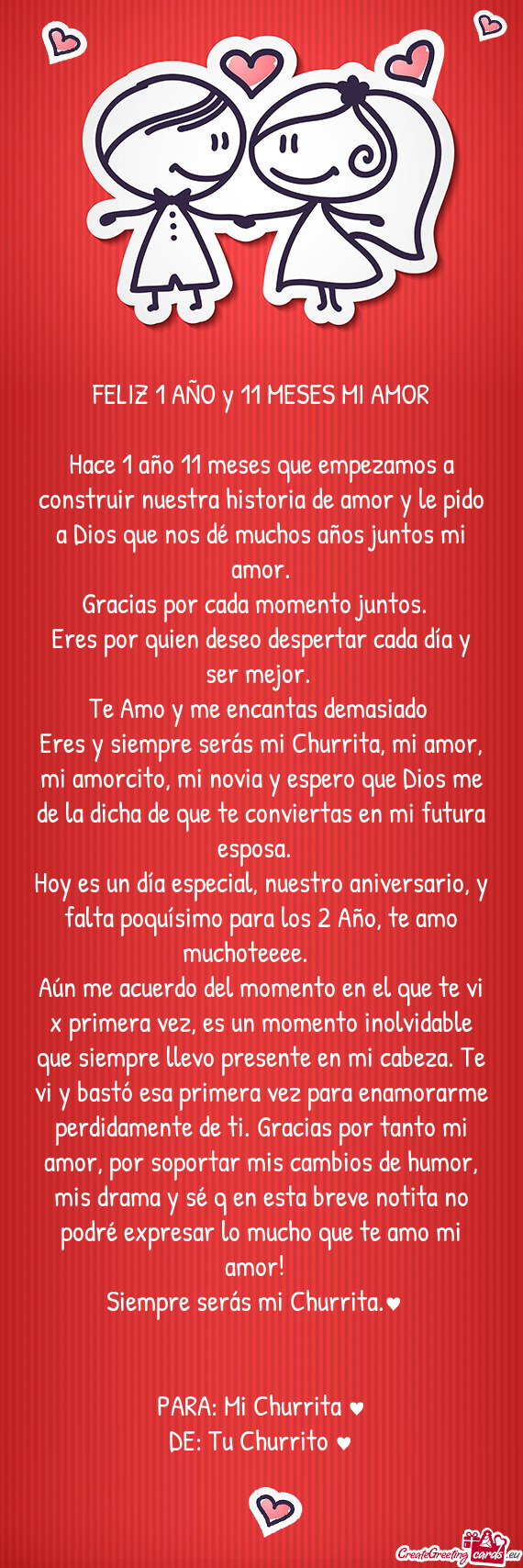 Hace 1 año 11 meses que empezamos a construir nuestra historia de amor y le pido a Dios que nos dé