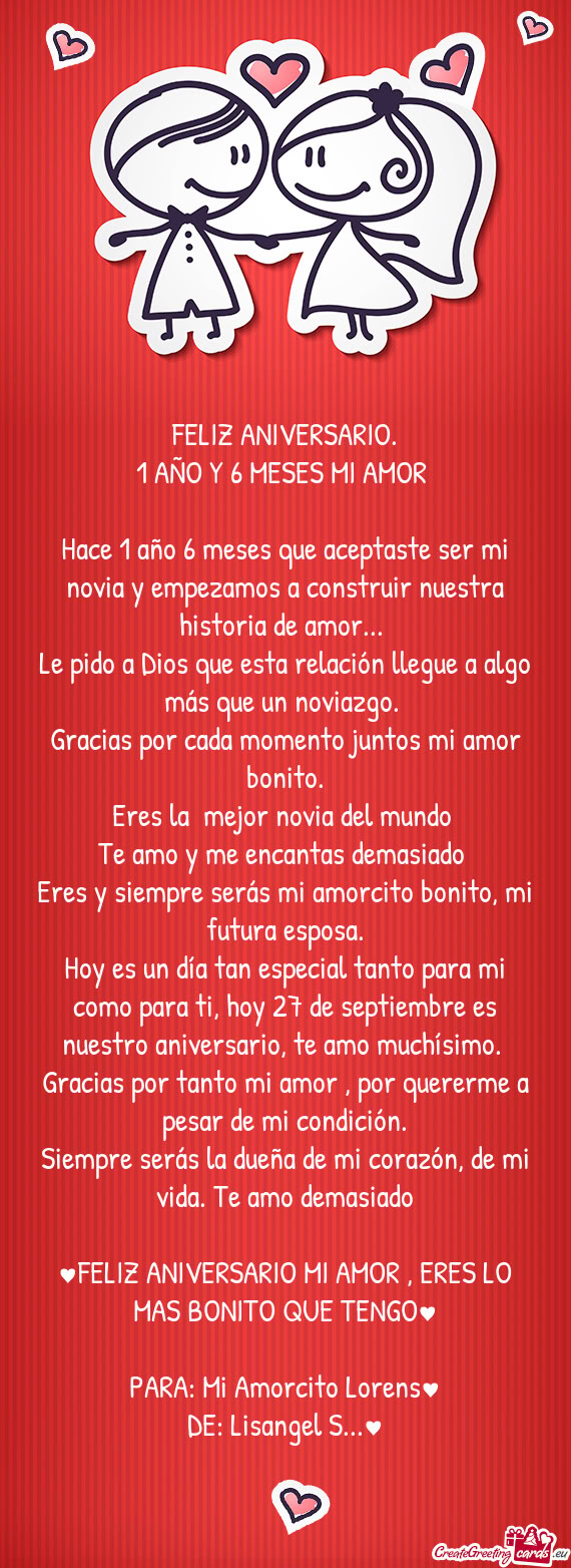 Hace 1 año 6 meses que aceptaste ser mi novia y empezamos a construir nuestra historia de amor
