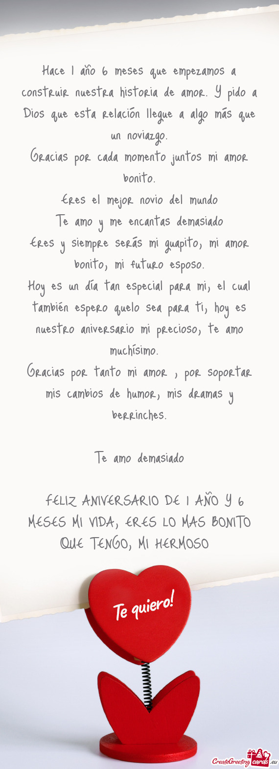 Hace 1 año 6 meses que empezamos a construir nuestra historia de amor. Y pido a Dios que esta relac