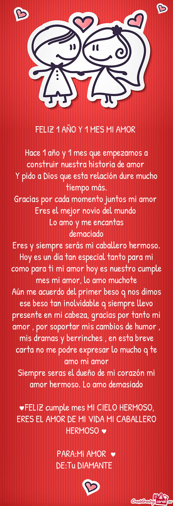 Hace 1 año y 1 mes que empezamos a construir nuestra historia de amor