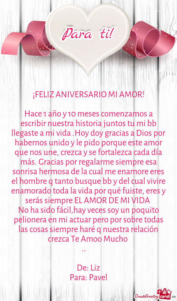 Hace 1 año y 10 meses comenzamos a escribir nuestra historia juntos tu mi bb llegaste a mi vida .Ho