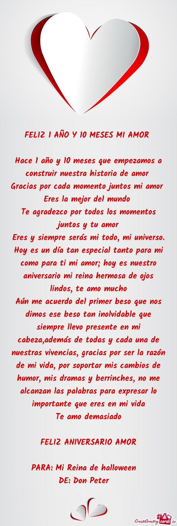 Hace 1 año y 10 meses que empezamos a construir nuestra historia de amor