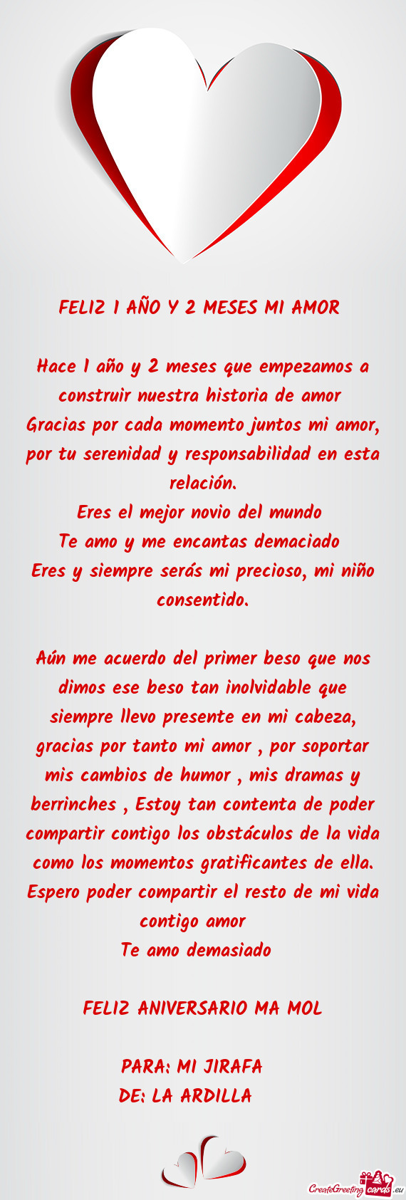 Hace 1 año y 2 meses que empezamos a construir nuestra historia de amor