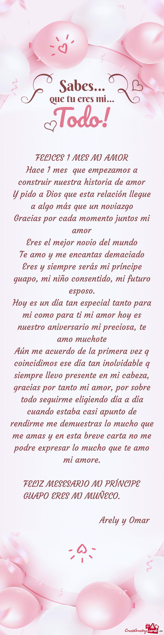 Hace 1 mes que empezamos a construir nuestra historia de amor